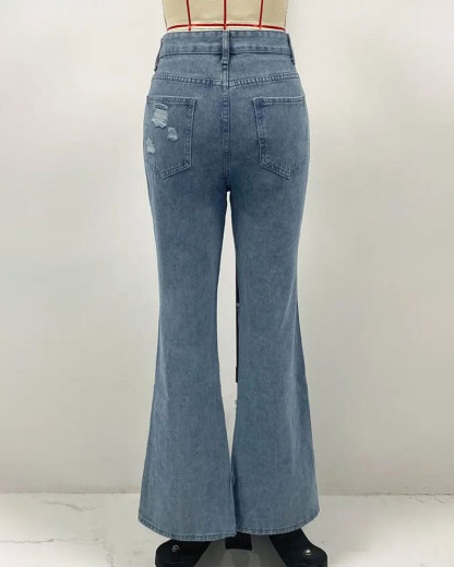 Vibecurve® Women's Jeans High Waist Hole Breaking Pants Micro Split Trousers