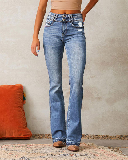 Vibecurve® High Waist Boyfriends Straight Leg Stretchy Denim Pants