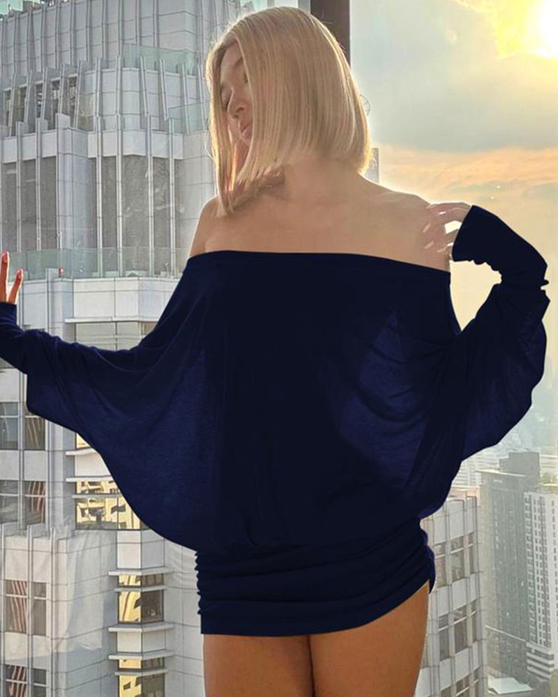 Vibecurve® Women's Solid Off The Shoulder Sheer Ruched Dress