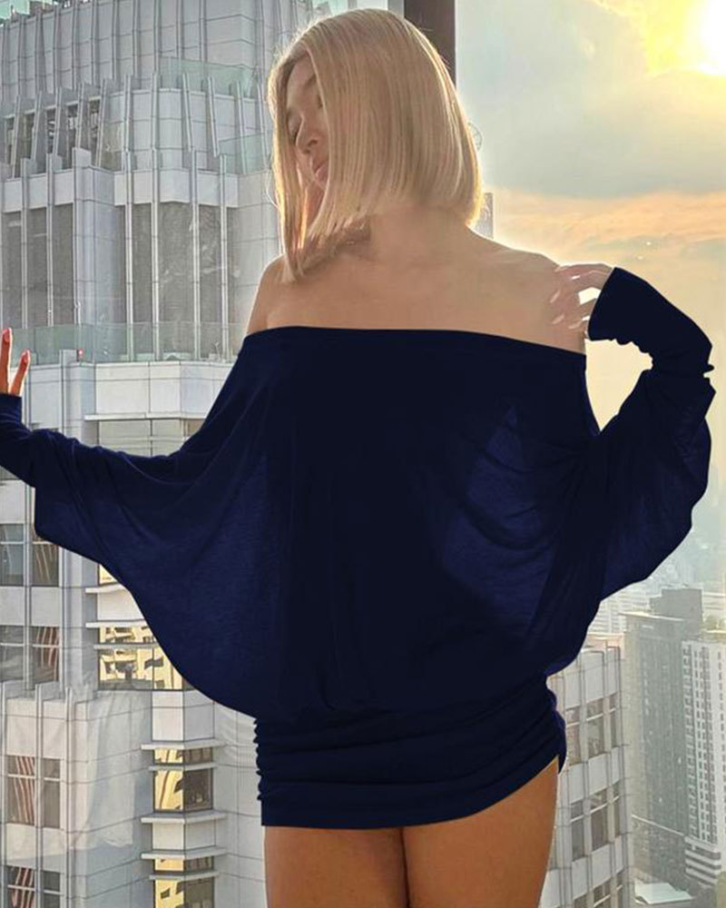 Vibecurve® Women's Solid Off The Shoulder Sheer Ruched Dress