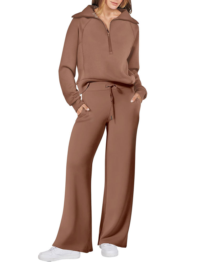 Vibecurve® Women 2 Piece Outfits 2025 Fall Fashion Airport Wide Leg Pants Lounge Set