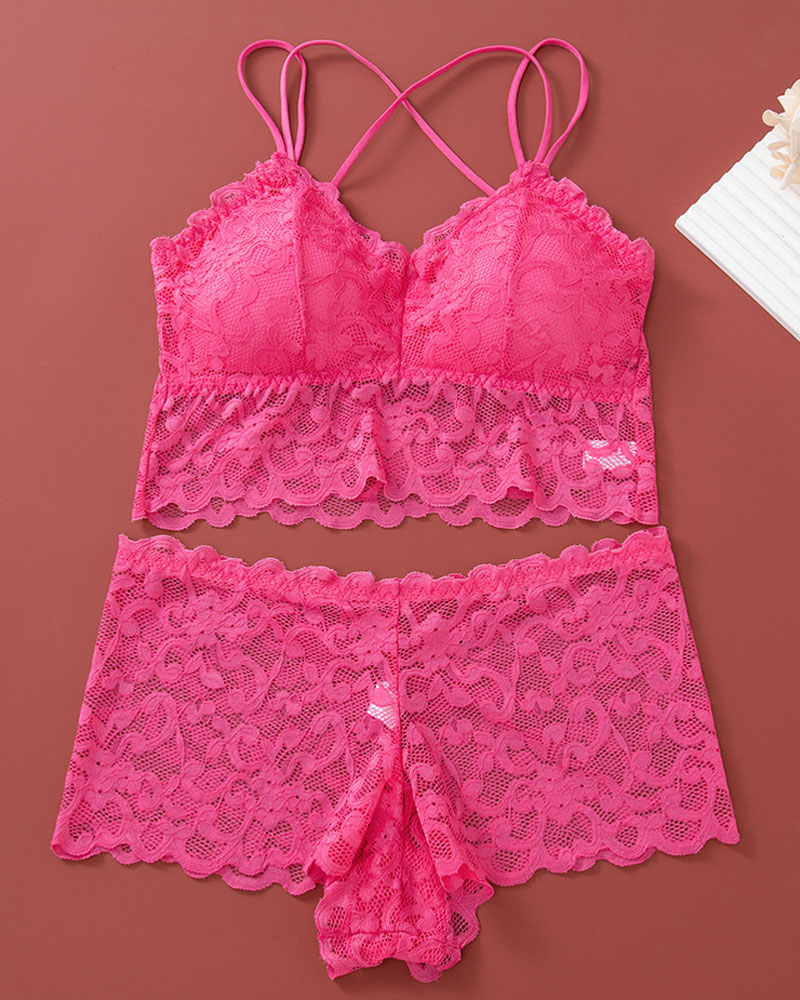 Vibecurve® Women's Contrast Lace Backless Wireless Bra & Panty Underwear Set