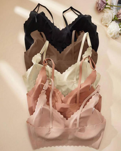 Vibecurve® Women's Solid Scallop Trim Wireless Push Up Seamless Bra