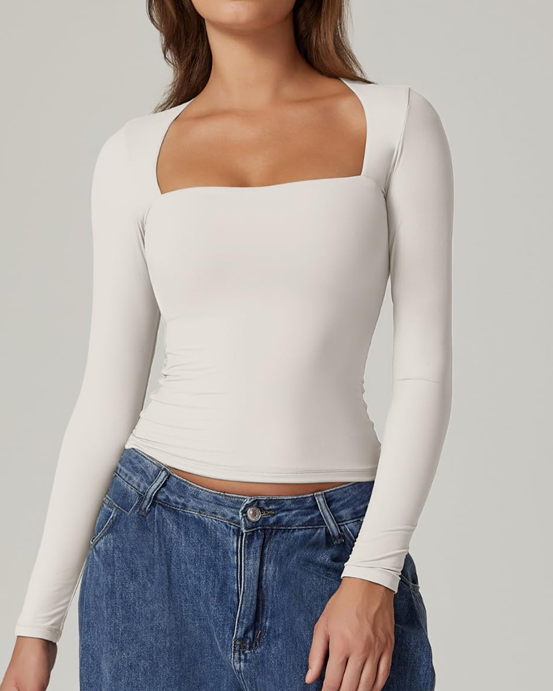 Vibecurve® Long Sleeve Square Neck T-Shirt Top