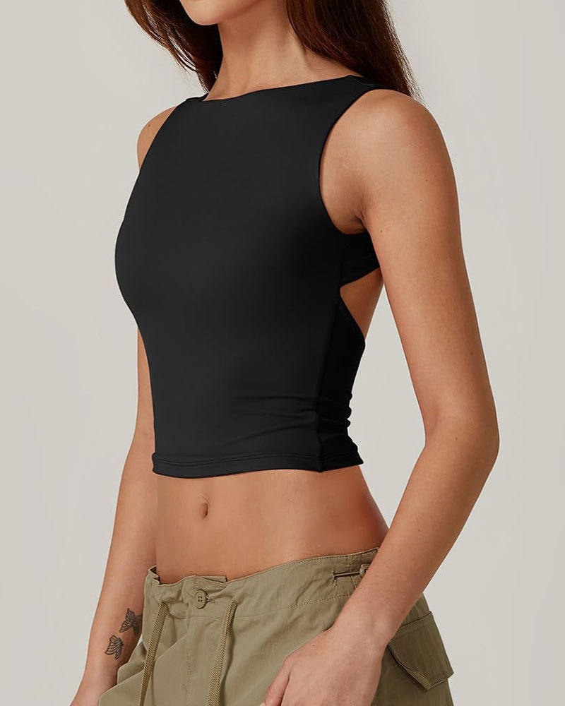 Vibecurve® Women's Sexy Backless Sleeveless Short Top With High Neck Slim Y2k Short T-Shirt