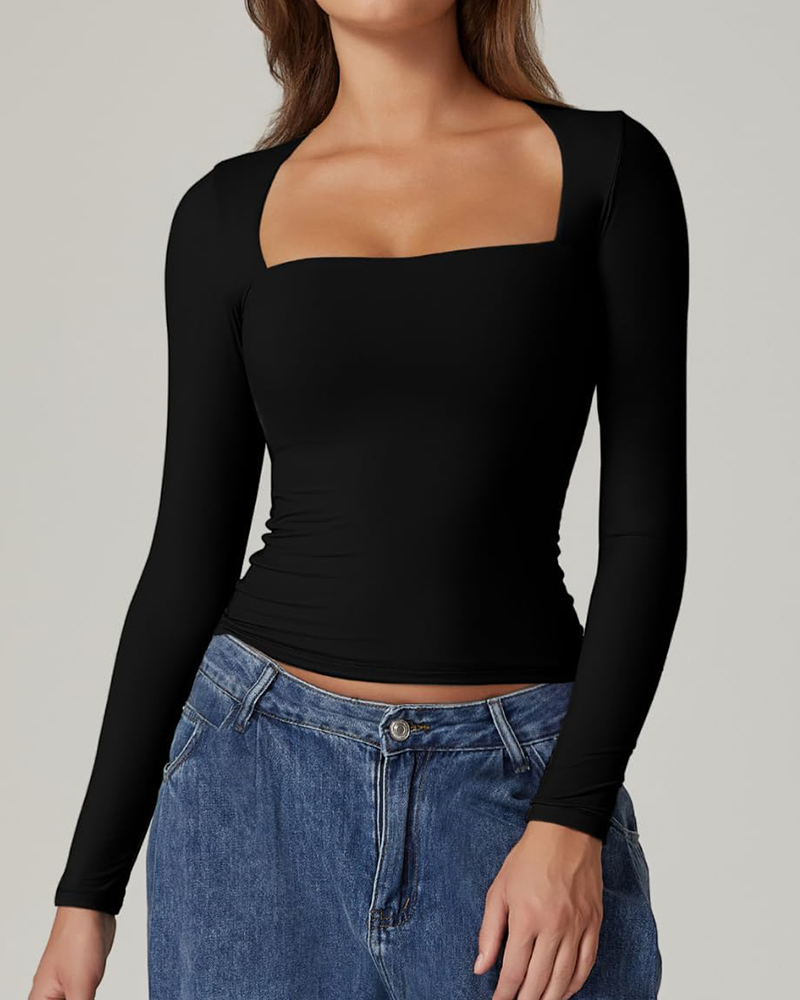 Vibecurve® Long Sleeve Square Neck T-Shirt Top