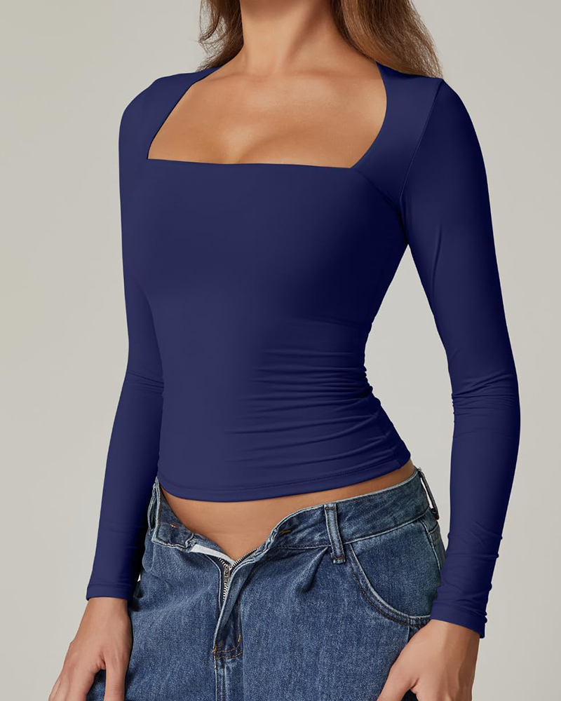 Vibecurve® Long Sleeve Square Neck T-Shirt Top