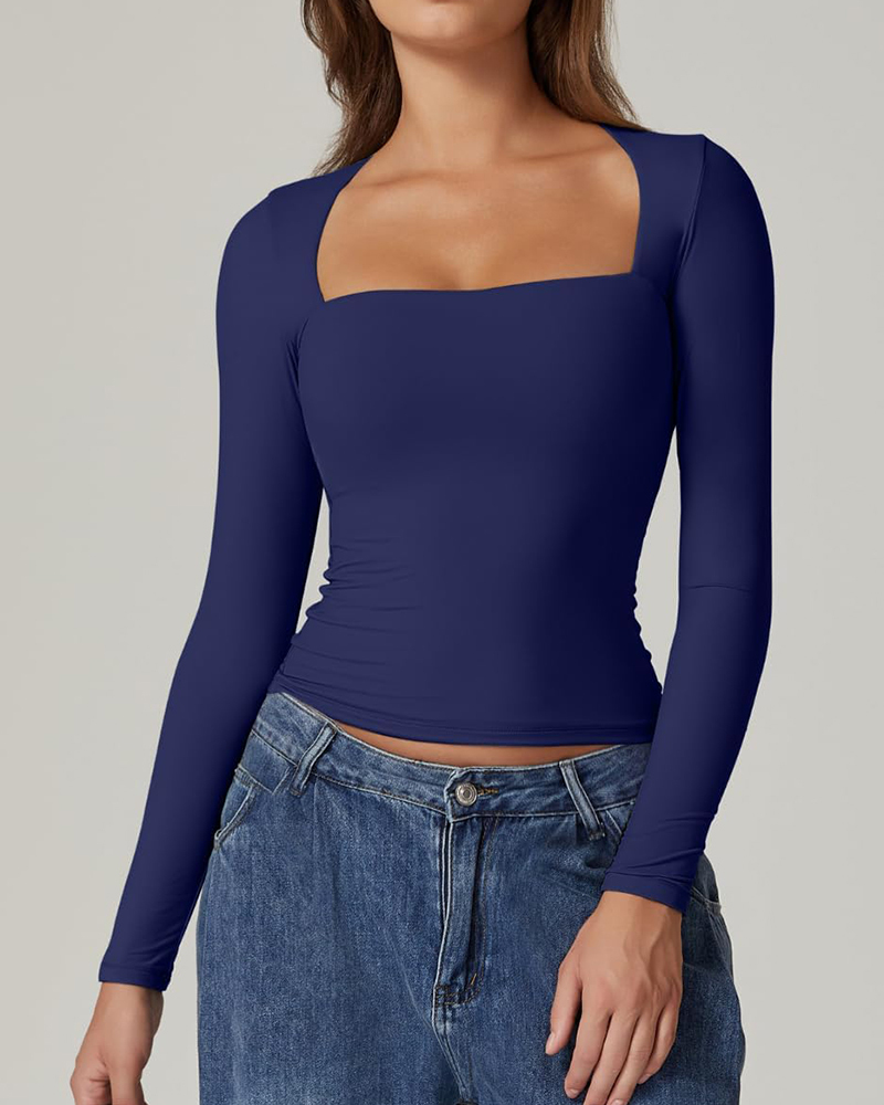 Vibecurve® Long Sleeve Square Neck T-Shirt Top