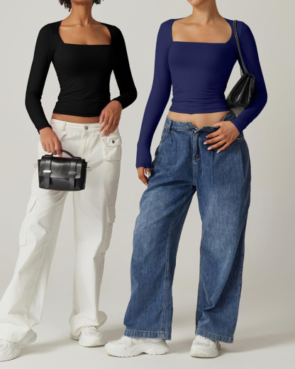 Vibecurve® Long Sleeve Square Neck T-Shirt Top