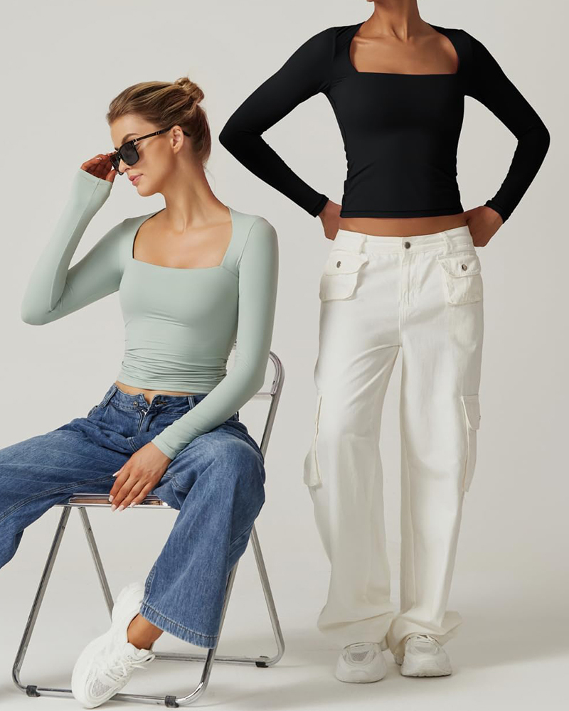 Vibecurve® Long Sleeve Square Neck T-Shirt Top