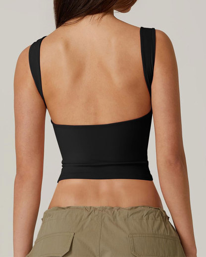 Vibecurve® Women's Sexy Backless Sleeveless Short Top With High Neck Slim Y2k Short T-Shirt