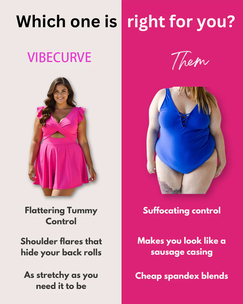 Vibecurve® Women's One Piece Swimsuit Ruffle Cutout Swimdress Tummy Control V Neck Wrap Swimwear