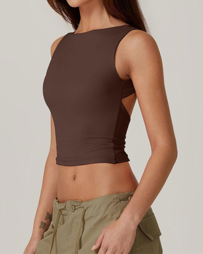 Vibecurve® Women's Sexy Backless Sleeveless Short Top With High Neck Slim Y2k Short T-Shirt