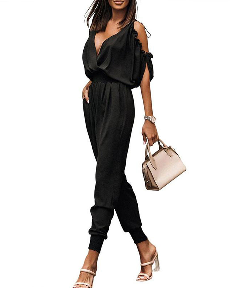 Vibecurve® One Piece Jumpsuit with Cold Shoulder & Side Pockets