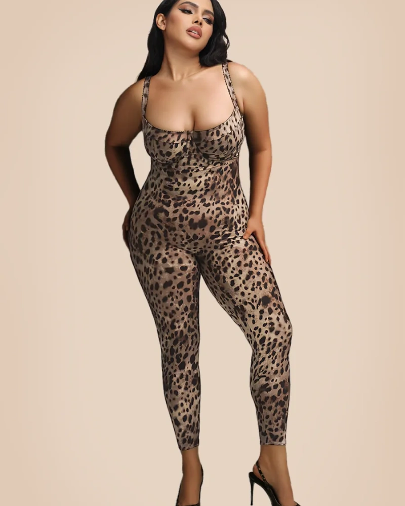 Vibecurve® Bodycon Stretch Leopard Print Jumpsuit