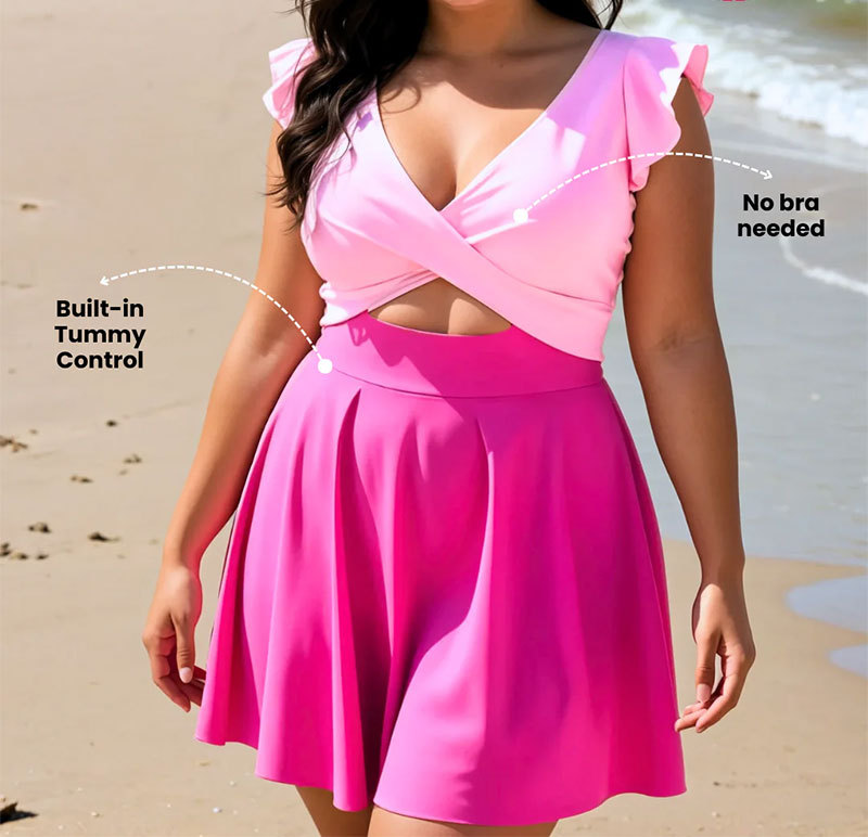 Vibecurve® Women's One Piece Swimsuit Ruffle Cutout Swimdress Tummy Control V Neck Wrap Swimwear