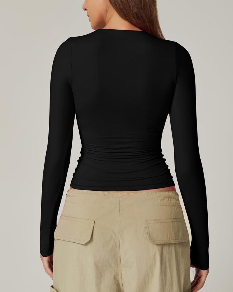 Vibecurve® Long Sleeve Square Neck T-Shirt Top