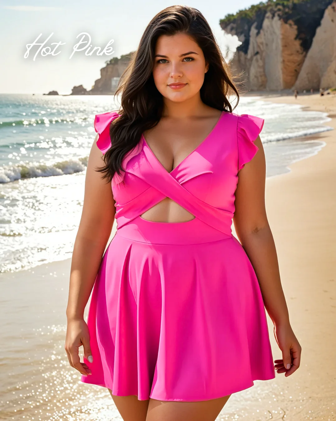 Vibecurve® Women's One Piece Swimsuit Ruffle Cutout Swimdress Tummy Control V Neck Wrap Swimwear