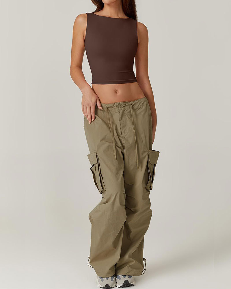 Vibecurve® Women's Sexy Backless Sleeveless Short Top With High Neck Slim Y2k Short T-Shirt