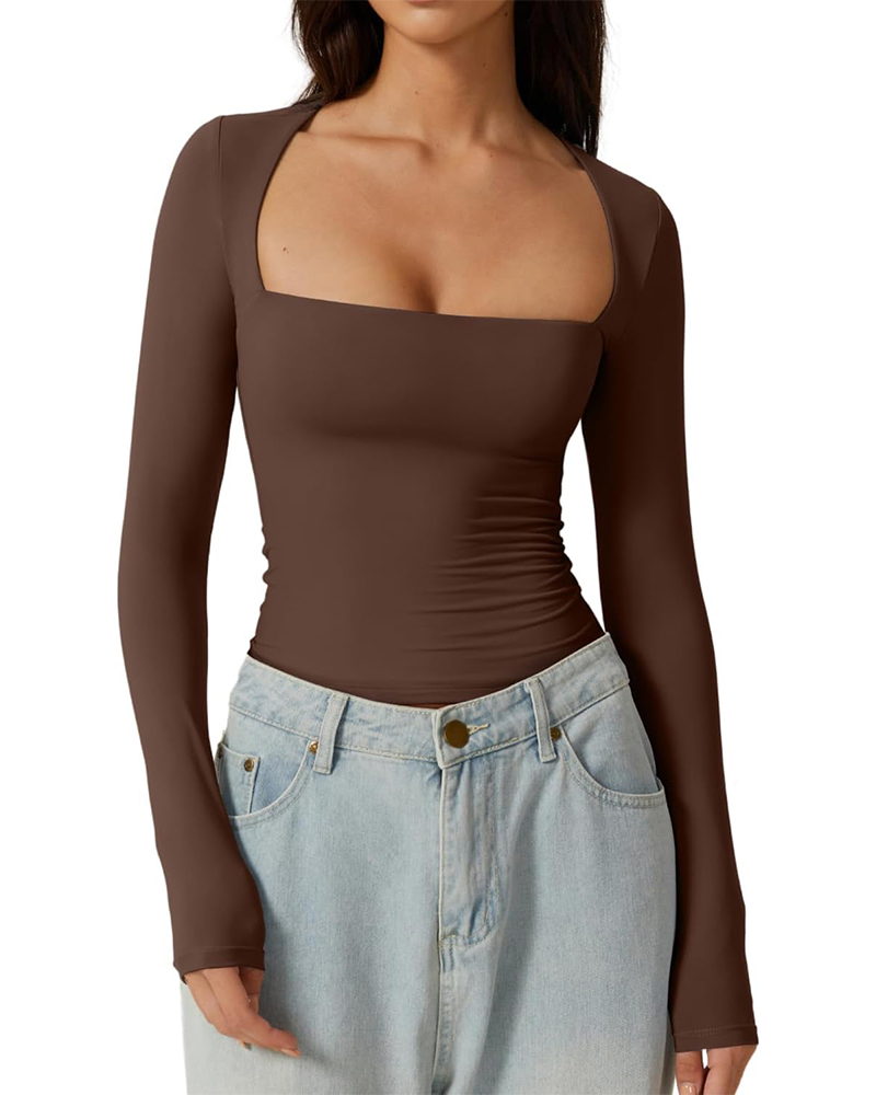 Vibecurve® Long Sleeve Square Neck T-Shirt Top