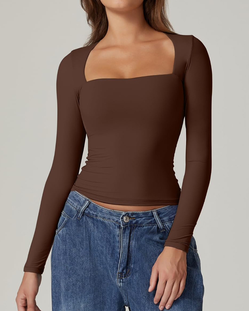 Vibecurve® Long Sleeve Square Neck T-Shirt Top