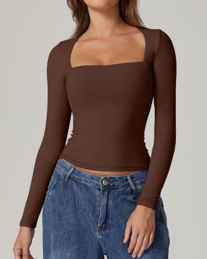 Vibecurve® Long Sleeve Square Neck T-Shirt Top