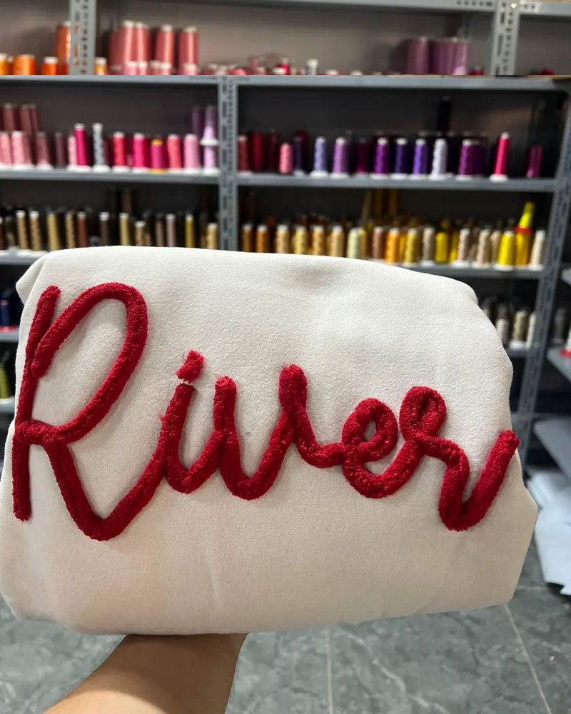 Vibecurve® Chenille YARN EMBROIDERED Sweatshirt Chenille Game Day Fuzzy Letter