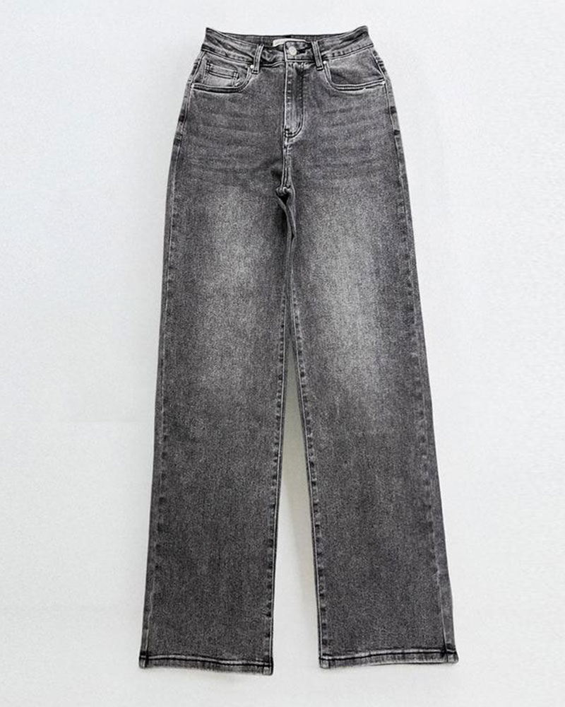 Vibecurve® Trendy Denim High Waist Multi-Pocket Wide Leg Jeans