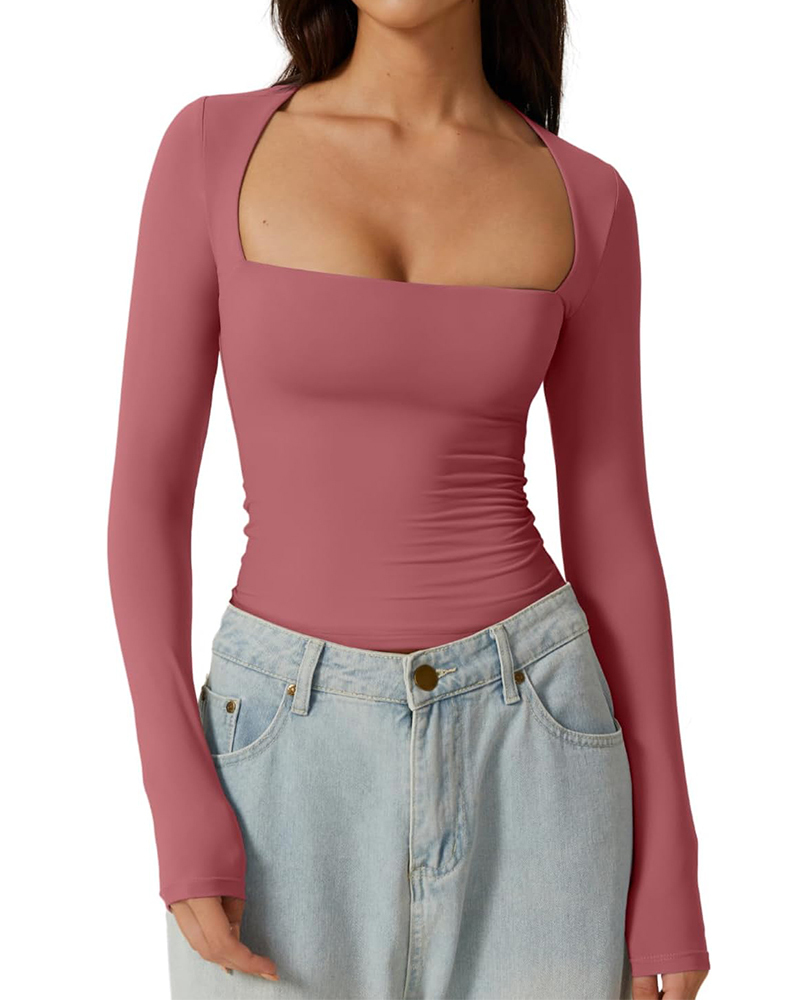 Vibecurve® Long Sleeve Square Neck T-Shirt Top