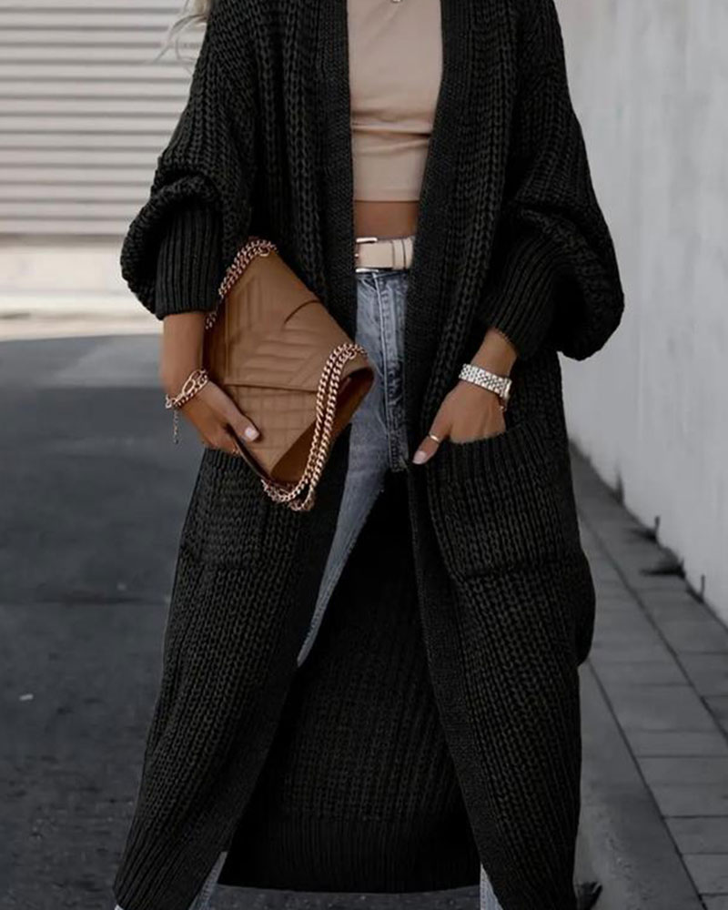 Vibecurve® Solid Drop Shoulder Long Cardigan