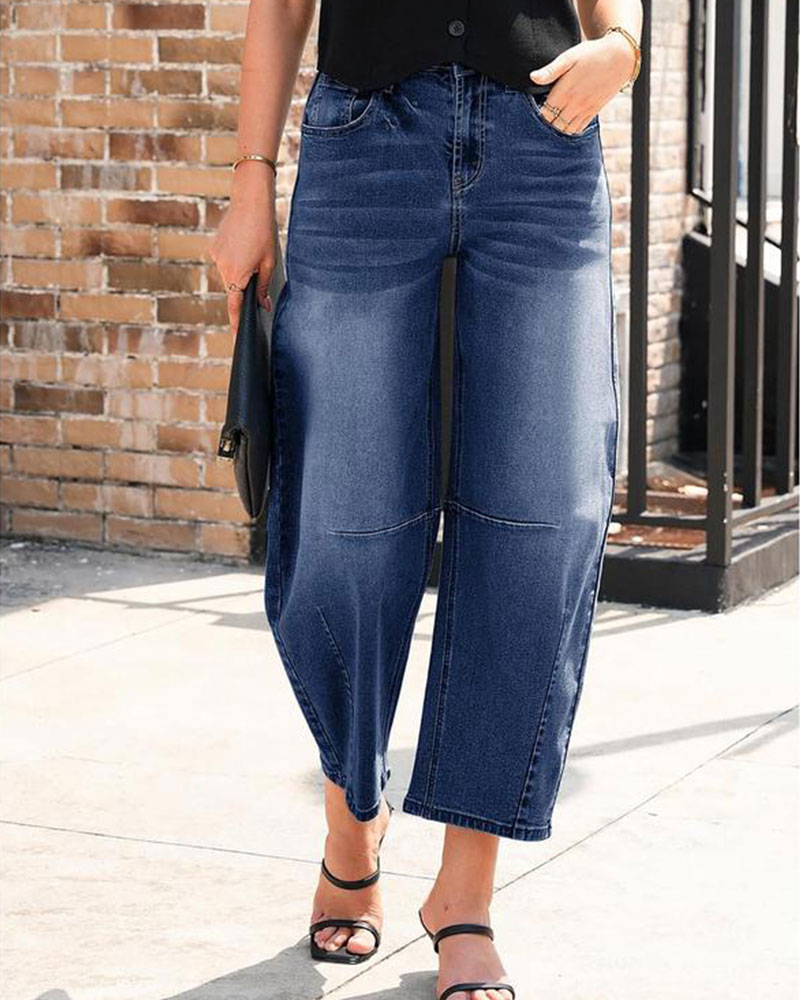 Vibecurve® Mid Waist Wide Leg Jeans Casual Y2k Baggy Boyfriend Basic Ankle Denim Pants Trouser