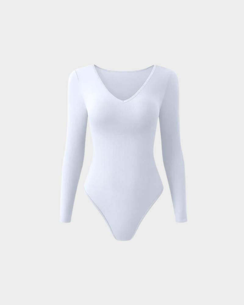 Vibecurve® Sexy Ribbed V Neck Long Sleeve Bodysuits
