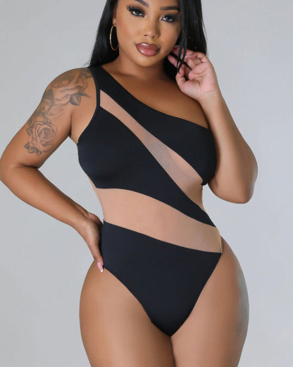 Vibecurve®Sexy One Shoulder Mesh Bikini Bodysuit