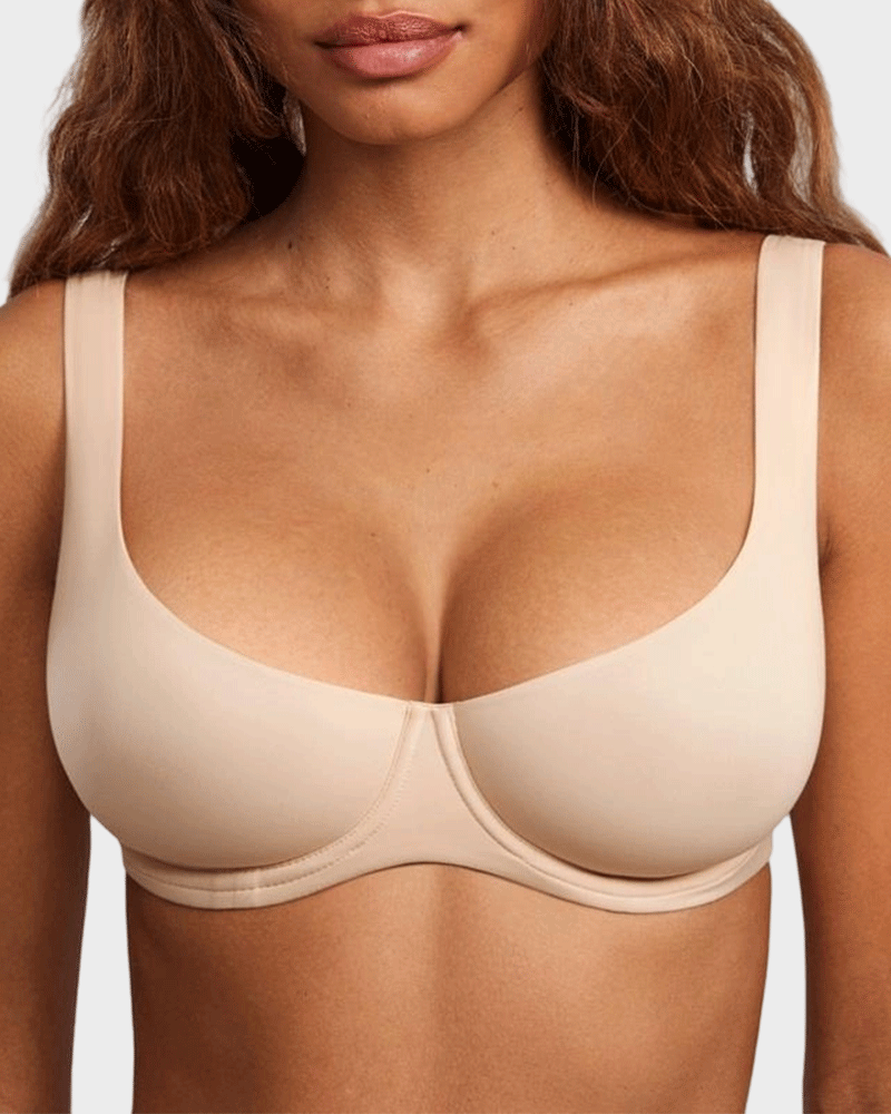 Vibecurve® Women's Unlined Balconette Bra Underwire Supportive Plus Size Smooth Scoop Neck