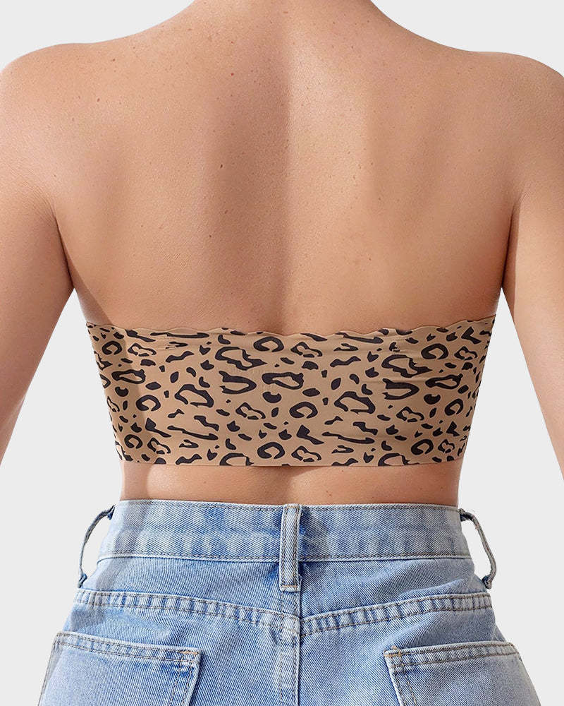 Vibecurve® Womens Strapless Bra Non-Slip Padded Bandeau Bras Front Closure Bras for Women Wavy Trim Seamless Tube Top Bralette