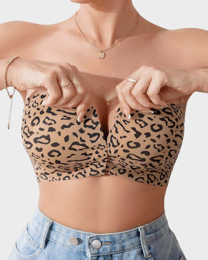 Vibecurve® Womens Strapless Bra Non-Slip Padded Bandeau Bras Front Closure Bras for Women Wavy Trim Seamless Tube Top Bralette