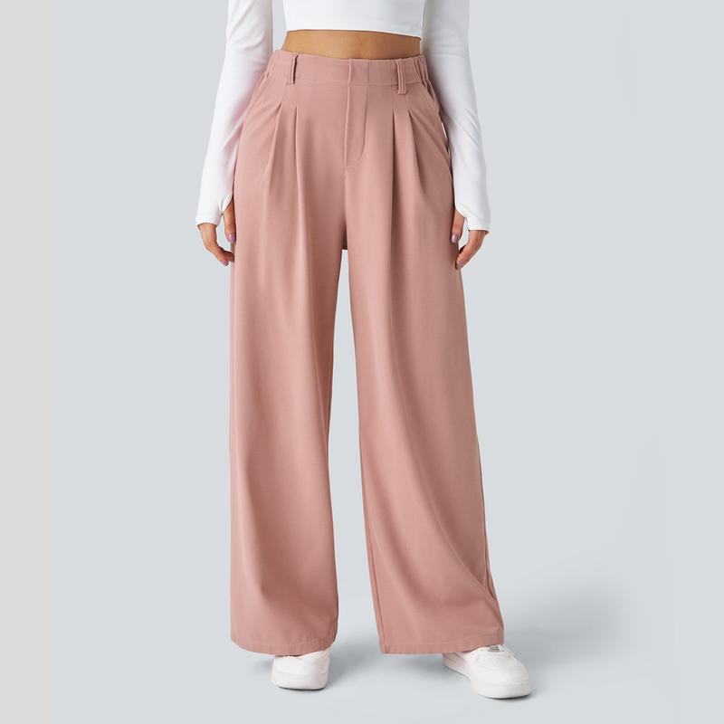 Vibecurve® High Waisted Plicated Side Pocket Wide Leg Waffle Work Pants