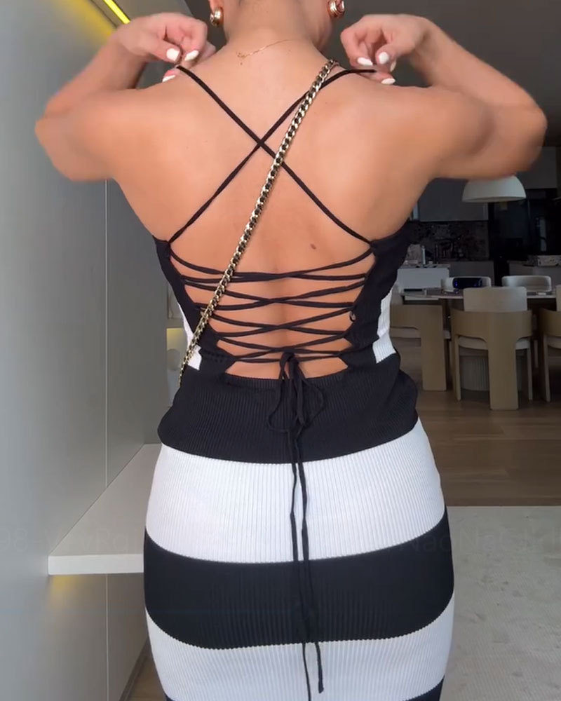 Vibecurve® Sexy Back Striped Knitted Dress