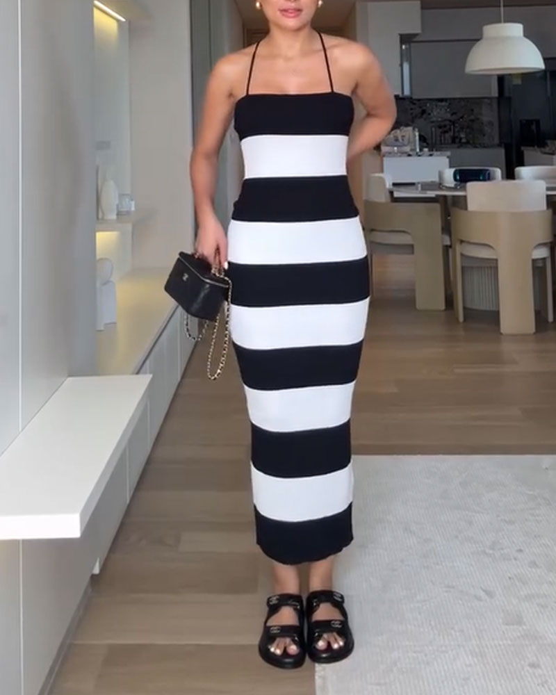 Vibecurve® Sexy Back Striped Knitted Dress