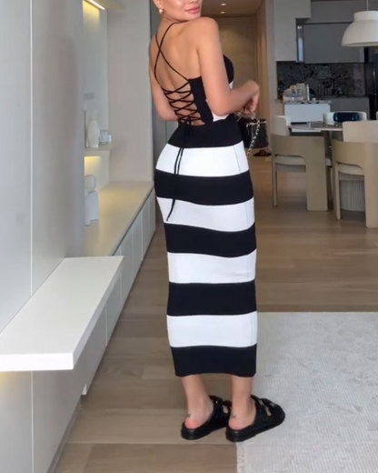 Vibecurve® Sexy Back Striped Knitted Dress