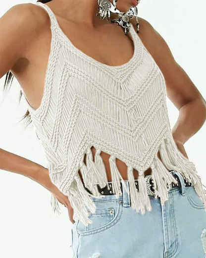 Vibecurve® Women's Plain Fringe Trim Cami Top
