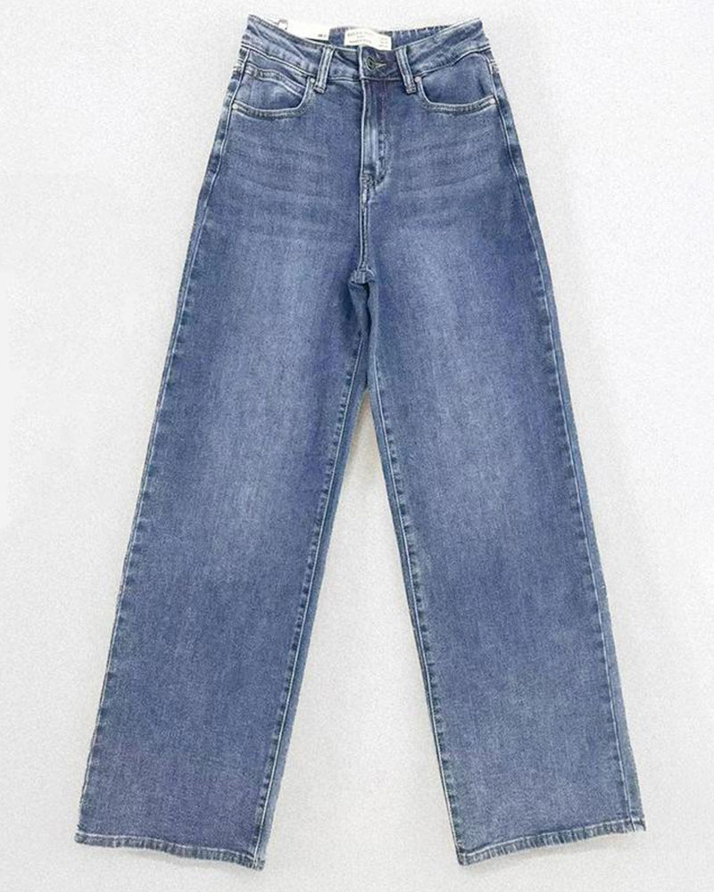 Vibecurve® Trendy Denim High Waist Multi-Pocket Wide Leg Jeans