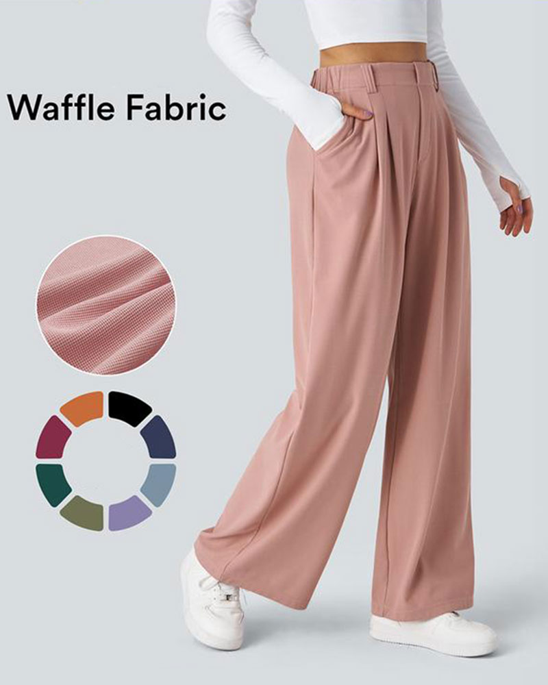 Vibecurve® High Waisted Plicated Side Pocket Wide Leg Waffle Work Pants