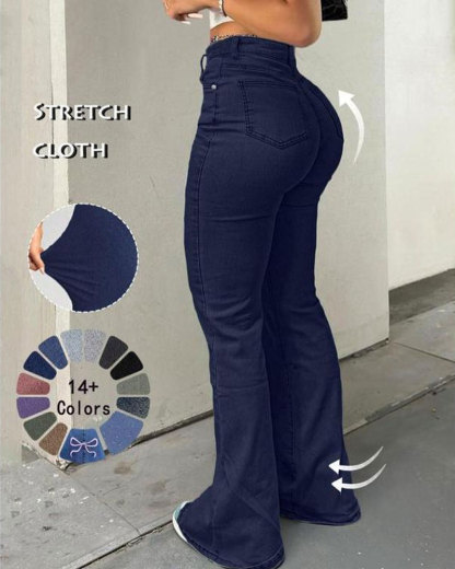 Vibecurve® Women's High Waisted Flared Pants Casual Button Fly Pocket