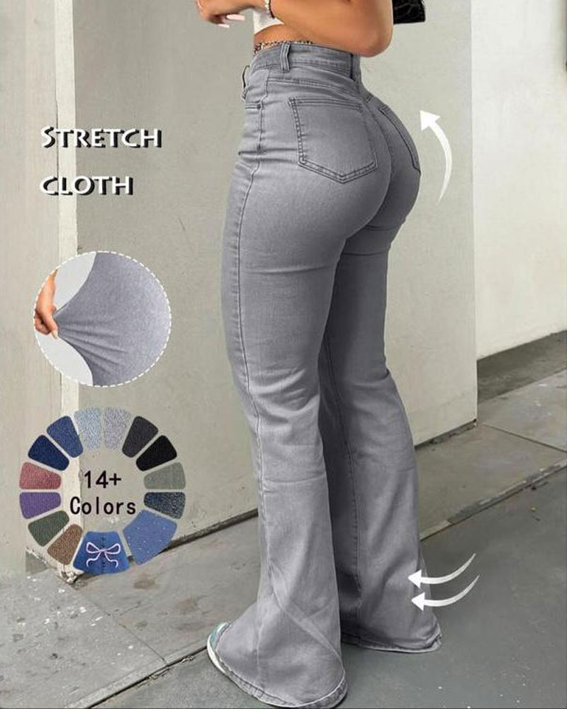 Vibecurve® Women's High Waisted Flared Pants Casual Button Fly Pocket