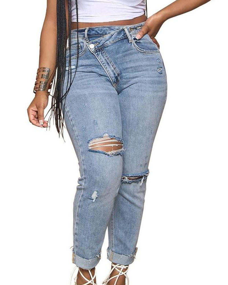 Vibecurve® Skinny Ripped Jeans Mid-Rise Stretch Ripped Denim