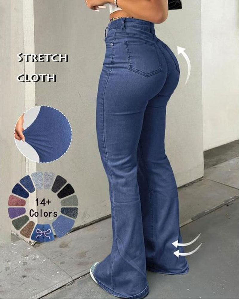 Vibecurve® Women's High Waisted Flared Pants Casual Button Fly Pocket