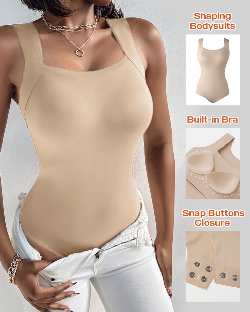 Vibecurve® U Neck Shapewear Built-in Bra Sleeveless High Strechy Slim Fit Tank BodySuits
