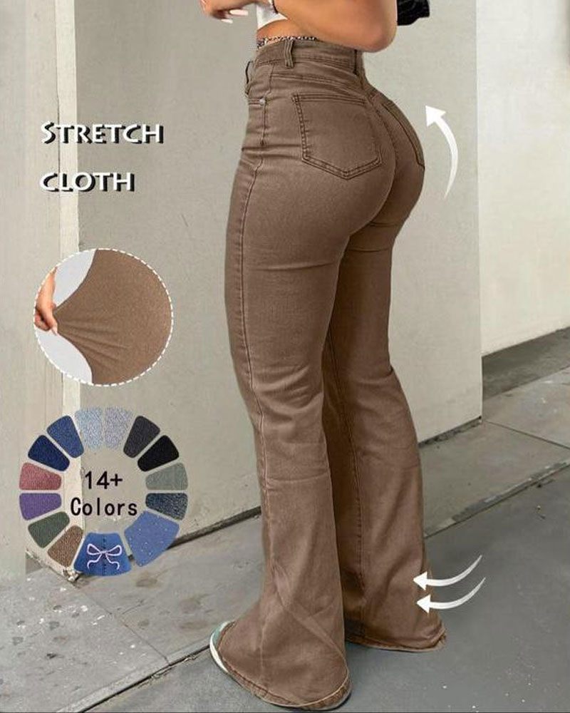 Vibecurve® Women's High Waisted Flared Pants Casual Button Fly Pocket