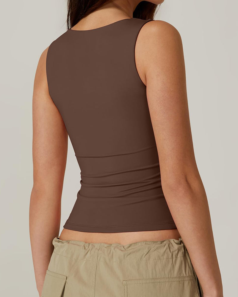 Vibecurve® Women's Basic Square Neck Sleeveless Double-Layer Tank Tops Shaping Vest